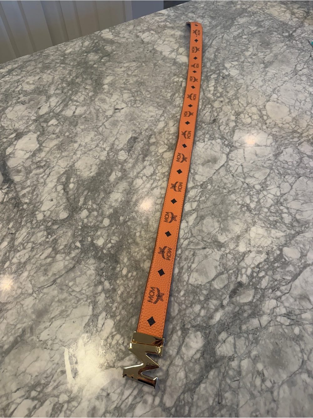 THRIFTED MCM Men's Cognac-Orange Logo Belt with Gold M Buckle - Picture 5 of 5